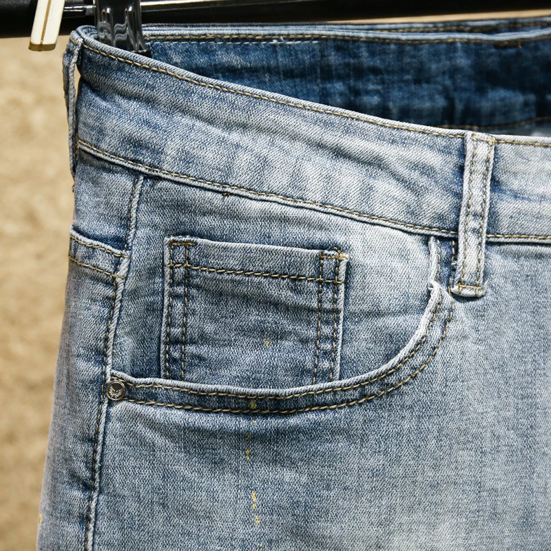 Blog Men Jeans Stretch Street Paint point Design Fashion Ankle Zipper Jeans For Men Trendy Men Skinny Jeans Zipper Street Biker Pants