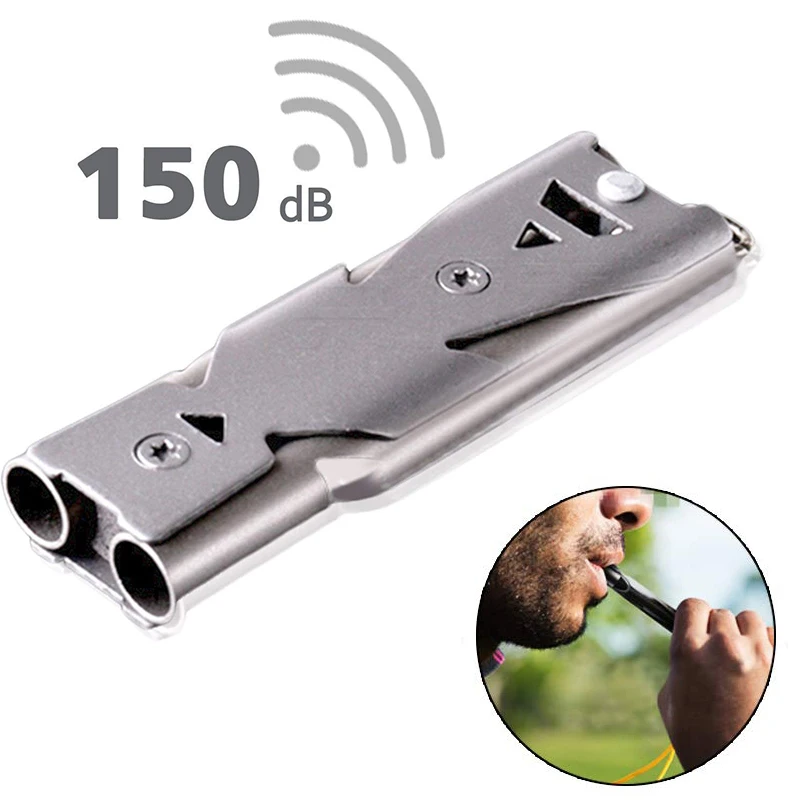 Stainless Steel Whistle Outdoor Camping Survival Whistle Double Tubes High Frequency Emergency Whistle With Keychain For Hiking