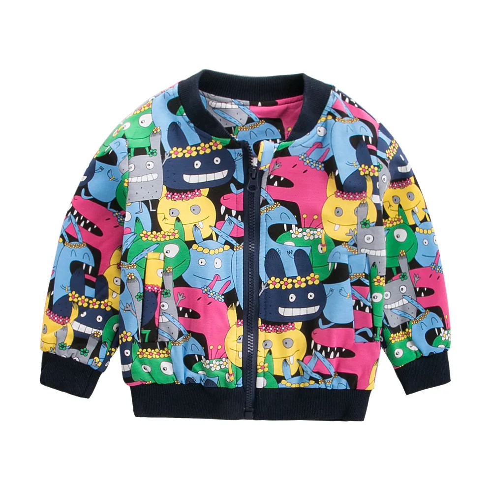 

Spring And Autumn Childrenswear Men And Women Children Baseball Uniform Baby Cardigan Jacket Cartoon Cute Full Printed Monster P