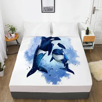 

3D Fitted Sheet Bed Mattress Fitted Cover Custom Design Bed Linens Sheets Bedsheet 90x200cm Animal Sea Dolphin Printed Bedding