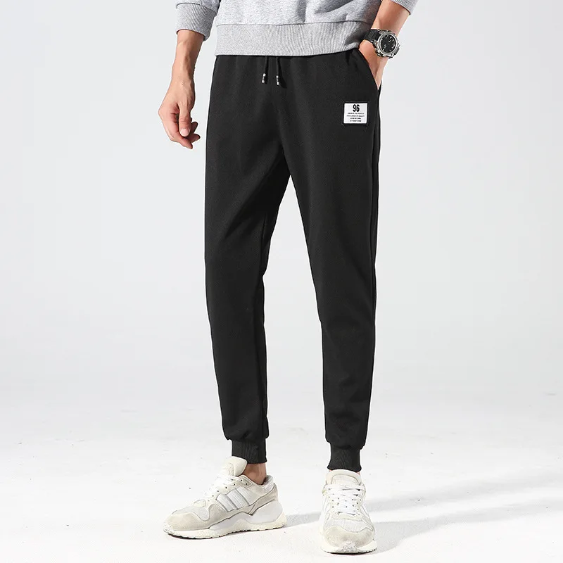

Pants Men Korean-style Slim Fit Thin Beam Leg Athletic Pants Black And White with Pattern Versatile 9 Points Casual Sports Ninth