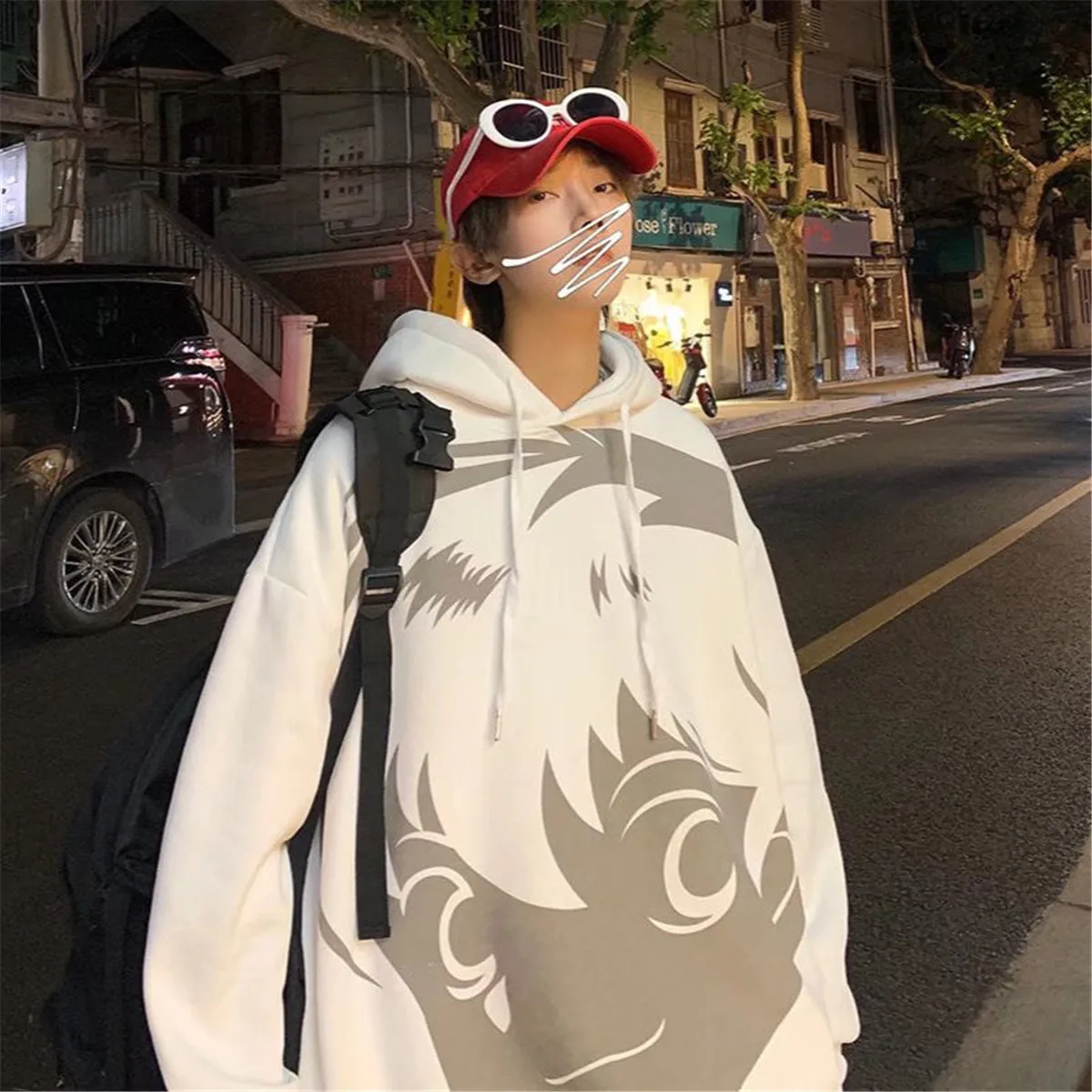 

White Oversize Sweatshirt Boys Pullover Cartoon Girl Print Hoodie Funny Gothic Harajuku High Street Tops Streetwear Men Clothes