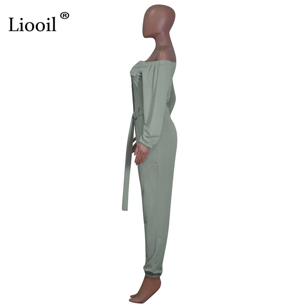 Liooil, сексуальный комбинезон-карго с открытыми плечами, Осень-зима, с длинным рукавом, на пуговицах, с поясом, вечерние комбинезоны, женский комбинезон, комбинезоны