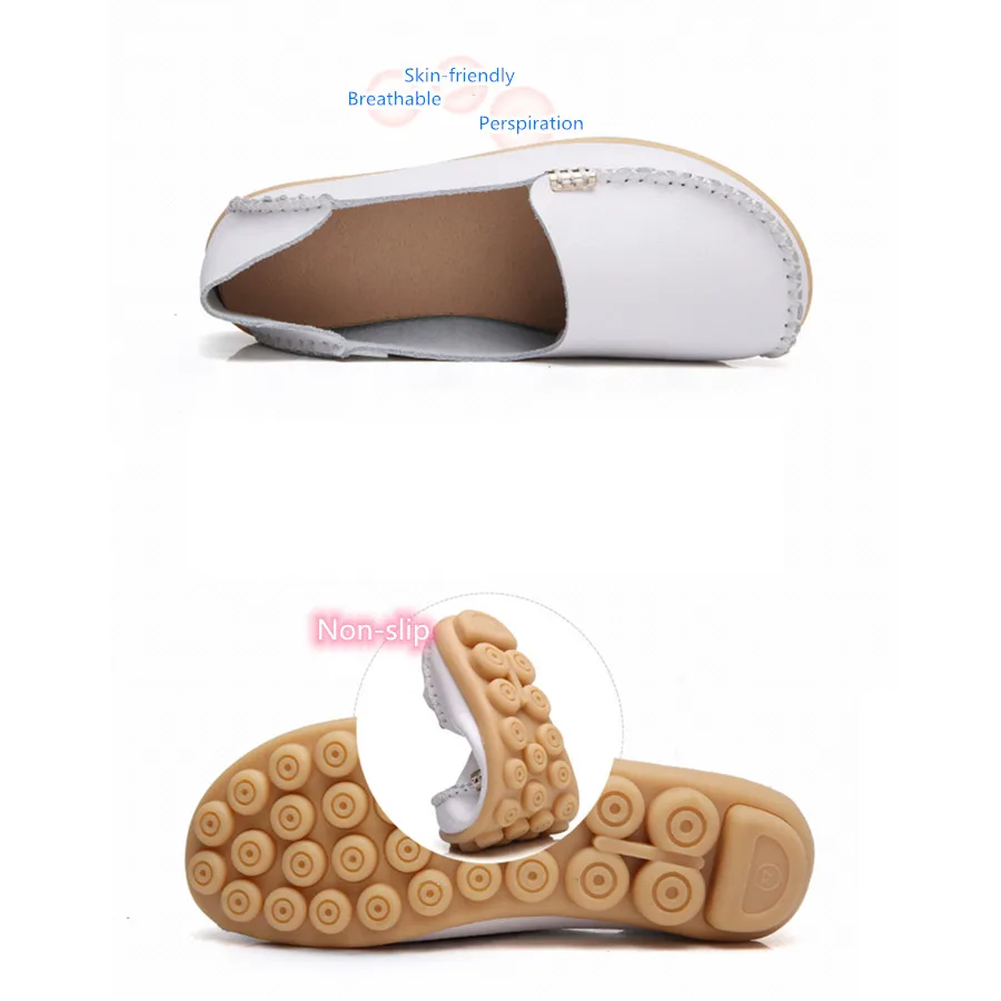 Summer Autumn Women Soft Genuine Leather Breathable Flats Non Slip on Casual Shoes with Round Toe for Mature Ladies Nurse 3