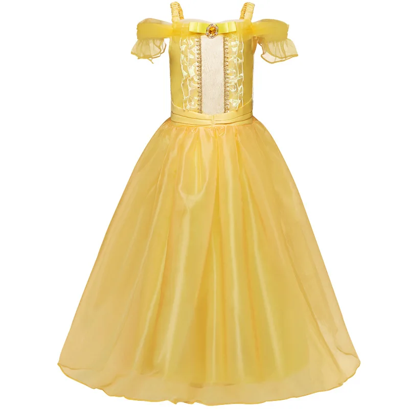 Dresses discount Princess Belle Dress for Girl Kids Floral Ball Gown Child Cosplay Bella Beauty and The Beast Costume Fancy Party dresses blue Dresses