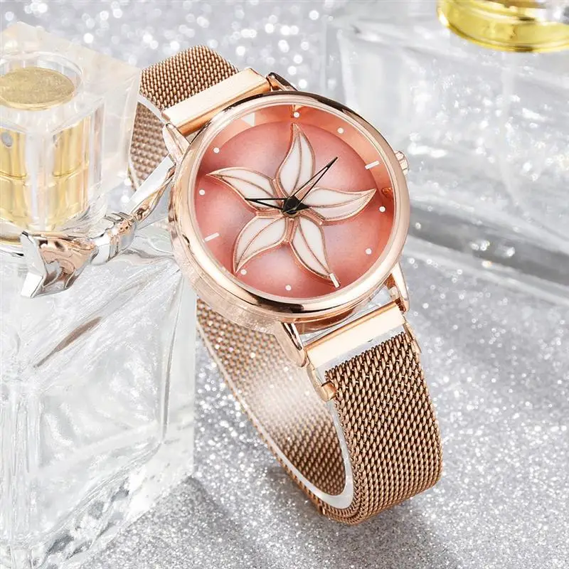 

2019 New Fashion Flower Magnetic Watches Women Mesh Band Stainless Steel Wristwatch Ladies Luxury Elegant Watch Relogio Feminino