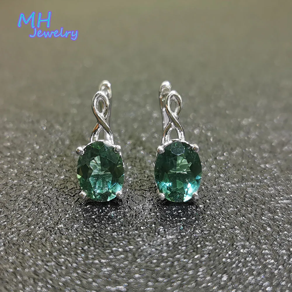 

MH green quartz oval 7*9 mm gemstone Classic stud earring 925 Sterling Silver Fine Jewelry gift party woman engagement gift ,box