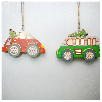 

2020 New Christmas Decorations Creative Wooden Car Christmas Lights Ornaments Painted Decorative Christmas Tree Pendants