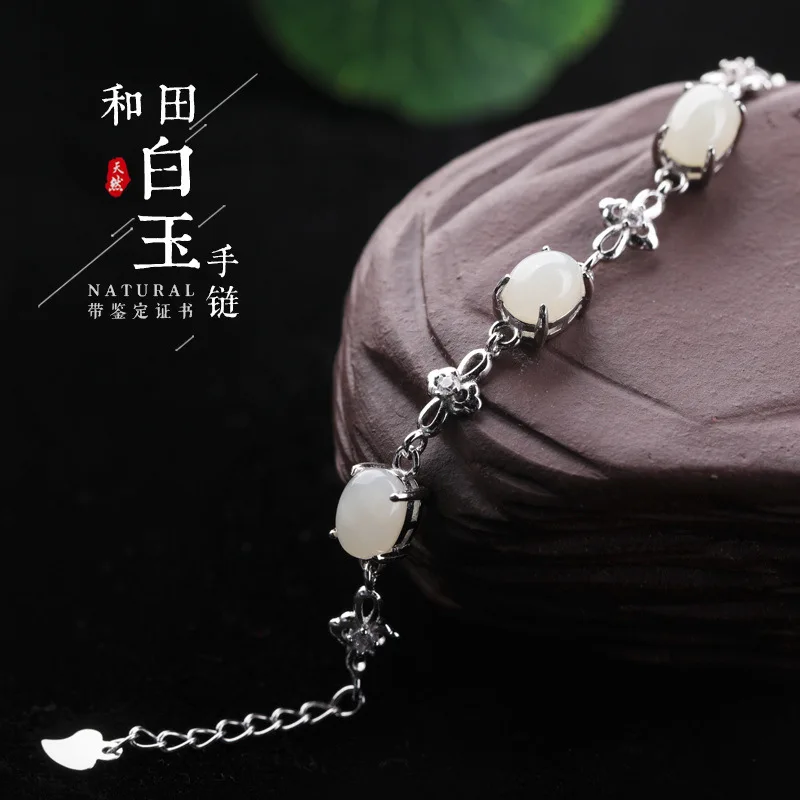 

of hetian jade bracelet bracelet manufacturers selling national wind 925 clovers pale silver bracelet with women