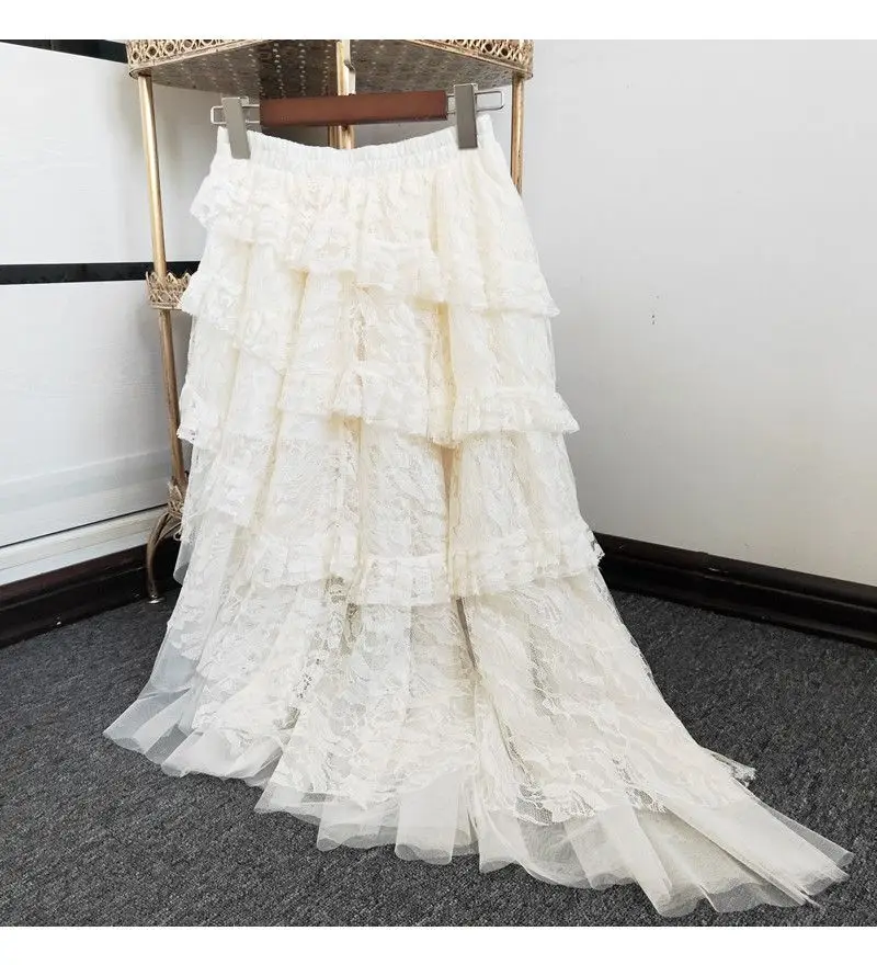 Асимметричный Женская плиссированная юбка с высокой талией, из лоскутов из сетчатой ткани; кружевные юбки Для женщин Винтаж модная одежда осень