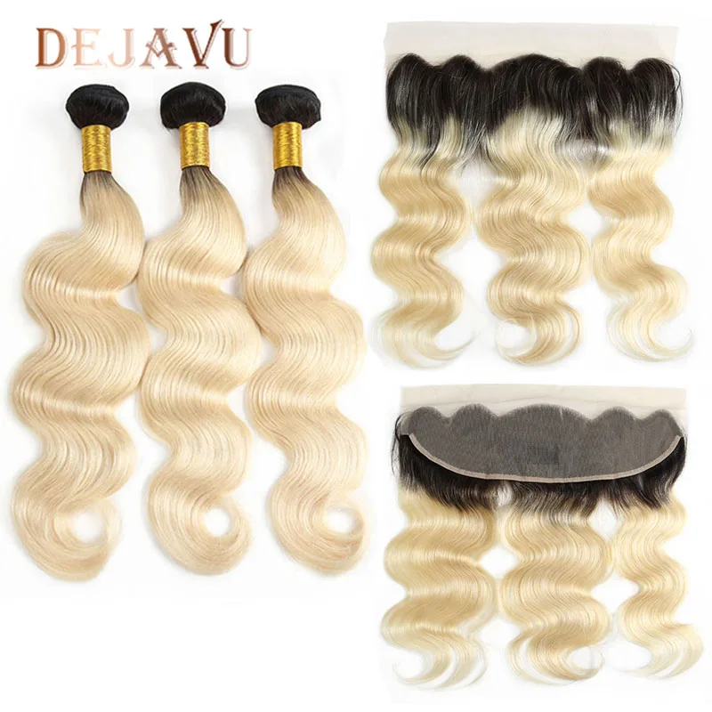

Dejavu 613 Bundles With 13*4 Frontal Brazilian Body Wave With Frontal Remy Blonde Human Hair Lace Frontal Closure With Bundle