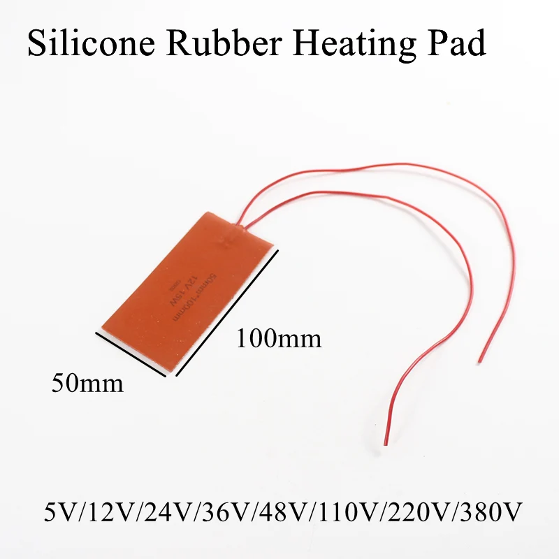1 шт. 50x100 мм 5 В~ 380 В силиконовый прорезиненный нагревающий коврик для 3D-принтера Тепловая кровать моторное масло Топливный бак для воды согревающий дизельный