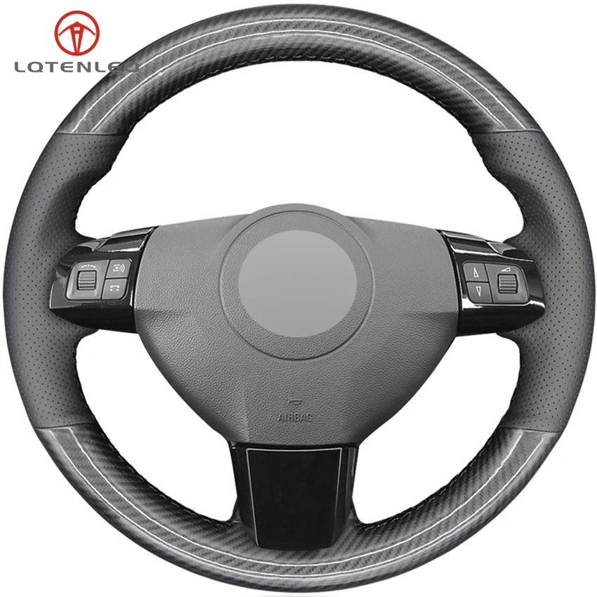 

LQTENLEO Black Leather Carbon Fiber Steering Wheel Cover For Opel Astra 2005-2010 Zaflra 2005-2010 Vectra Vauxhall Astra Holden