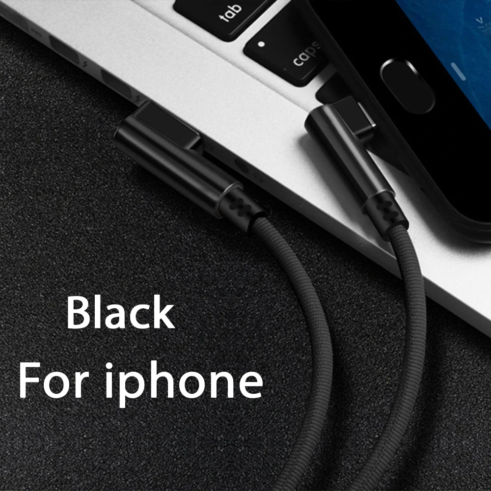 Black iphone USB кабель для мобильного телефона провод для быстрого заряда нейлон переплетение 90 градусов данных микро кабель с для iphone 7 8 11 Pro X XR MAX - Цвет: Black iphone