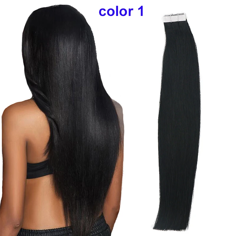 Sindra 1"-24" человеческие волосы для наращивания на ленте, прямые волосы Remy на клейкой основе, невидимые пряди для наращивания из полиуретана, цвет от 6 до 613b - Цвет: 1