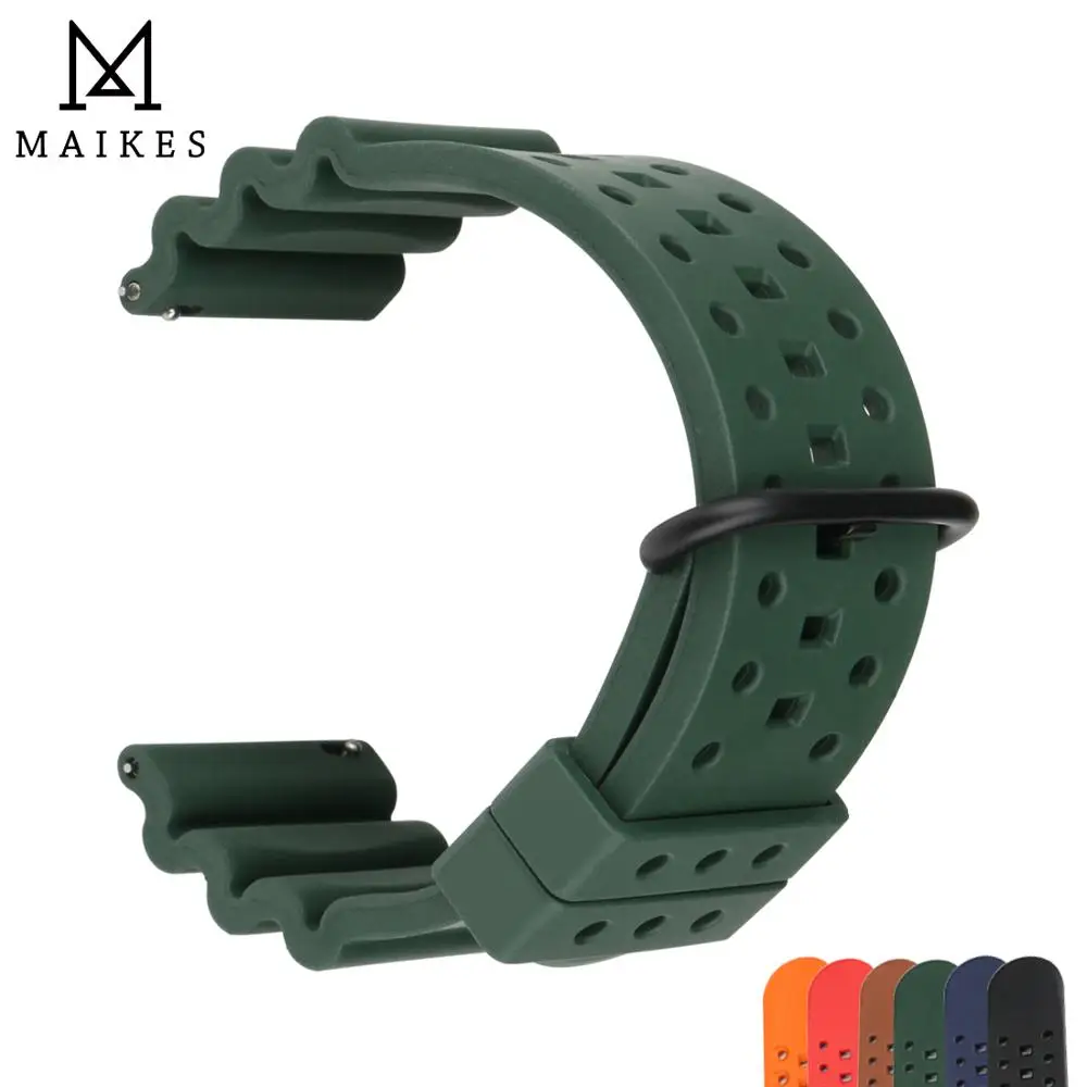 

MAIKES 22mm Rubber Rally Watch Band Quick ReleaseStrap Waterproof Air Hole Watchband Stainless Steel Buckle
