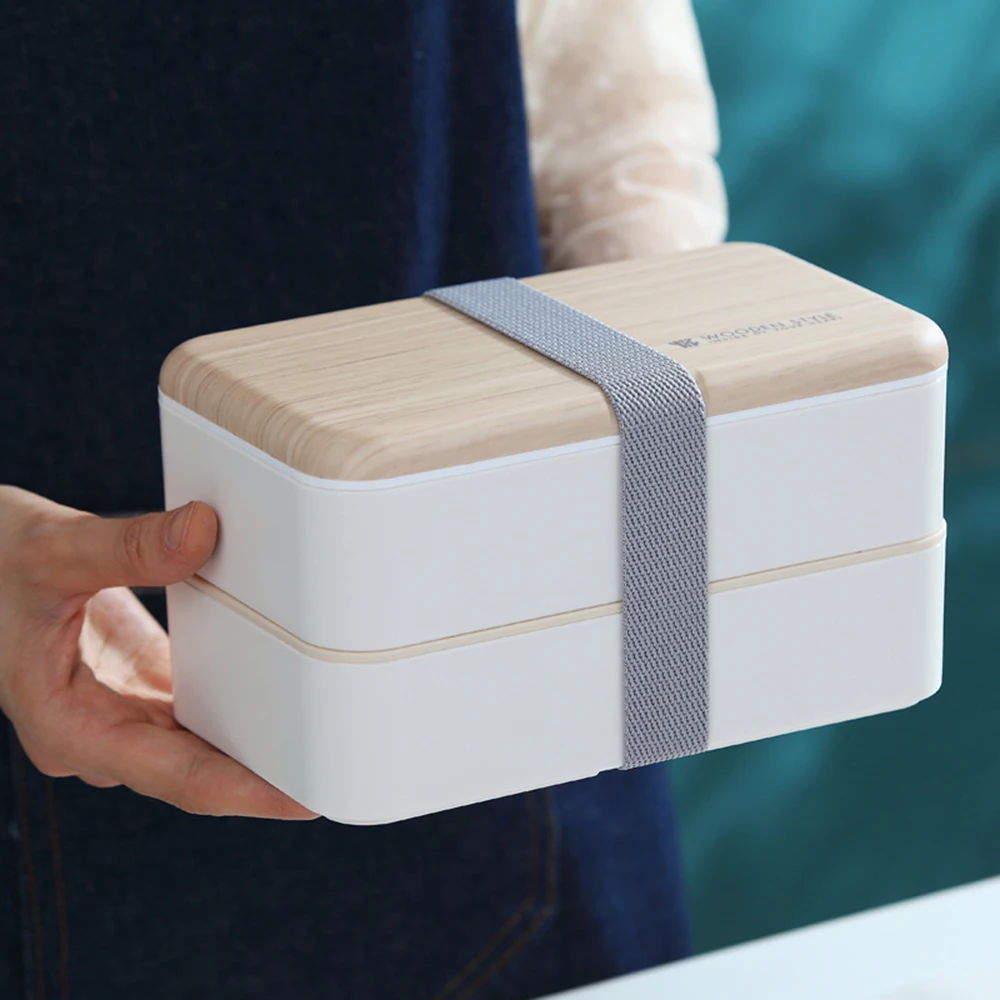 

Double Layer Wooden Salad Box Container Box BPA Free Portable Microwave Lunch Box For Student Workers