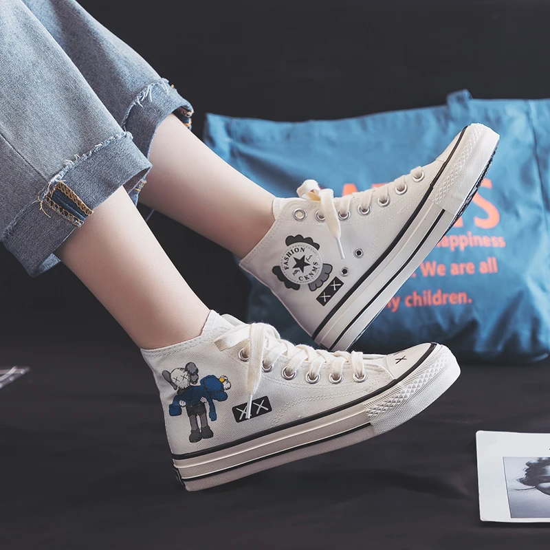 

tenis masculino High Top women graffiti canvas Shoes Flats Casual female Shoes Plimsolls ladies Trainers Hombre lover sneakers