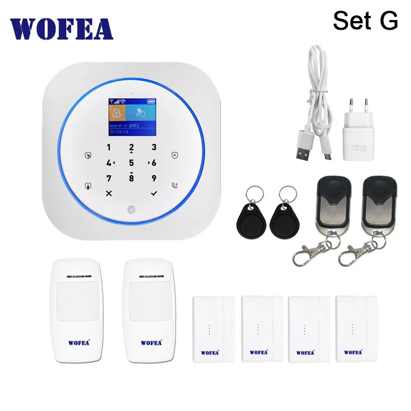 SET G Wofea Беспроводной Wi-Fi и GSM сигнализация система RFID тег домашняя охранная сигнализация комплект tuyasmart приложение Встроенная сирена - Цвет: SET G