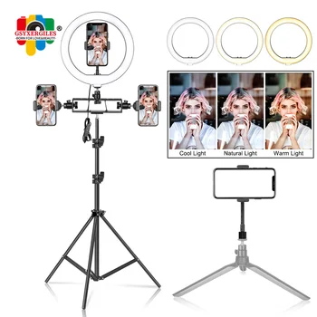 

10Inch LED Selfie Ring Light With Tripod and Bluetooth Dimmable Phone Ring Lamp Photographic Lighting with Phone Holder for Live