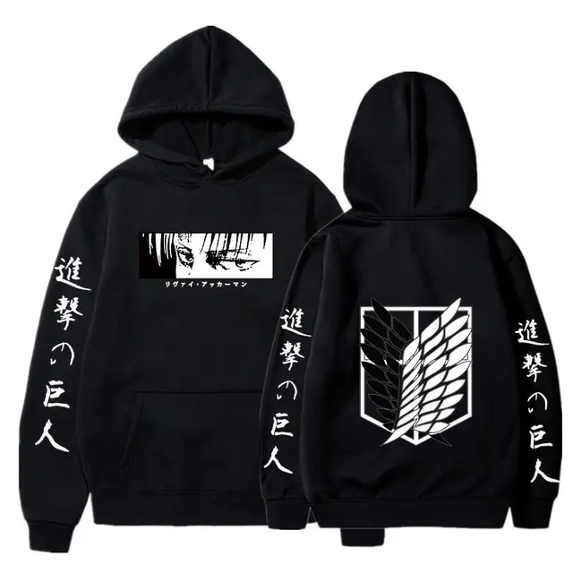 Attack On Titan Hoodie Japanese Anime Hingeki No Kyojin Graphic Sweatshirt Pullover Casual Hooded Streetwear Tops Unisex Black4