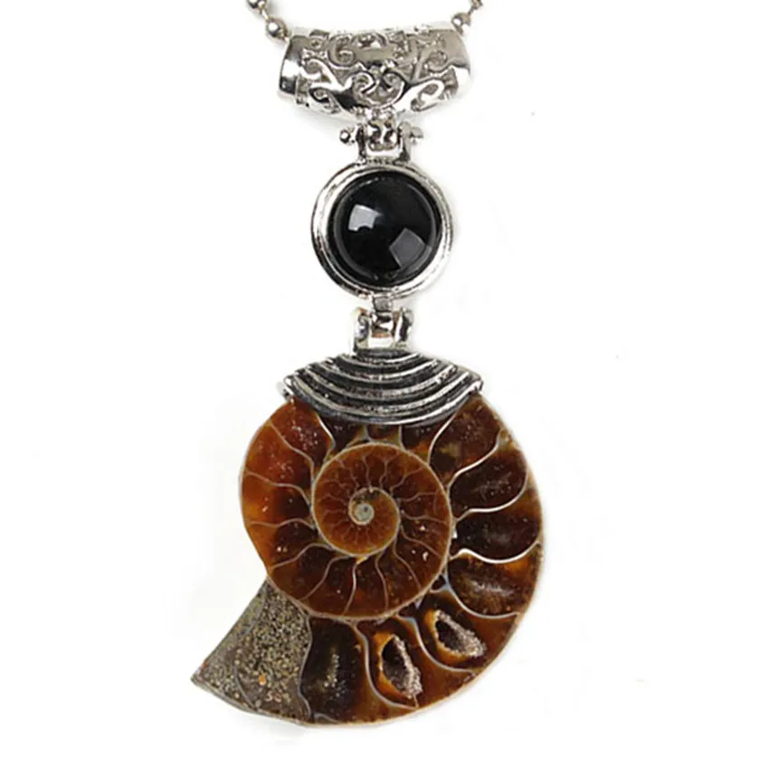 Natural Different Size and Color Ammonite Reliquiae Purple Color Black Onyx Tiger Eye Stone Cabochon Beads Pendant Charm Jewelry