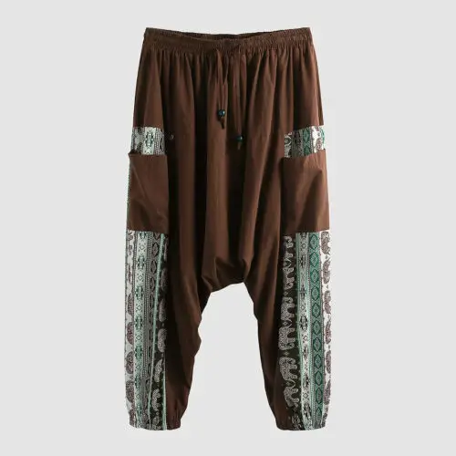 Новые мужские Boho Широкие брюки свободные фонари брюки Йога случайные коллаж брюки Великобритания - Цвет: Коричневый