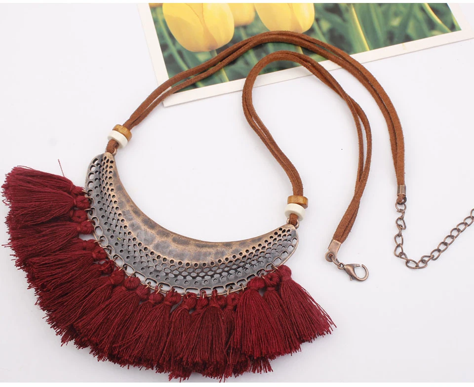 Spaloria, модное винтажное ожерелье в стиле панк с Большой Резной лунной кисточкой и кожаной цепочкой, ожерелье для женщин, этническое массивное ювелирное изделие, воротник