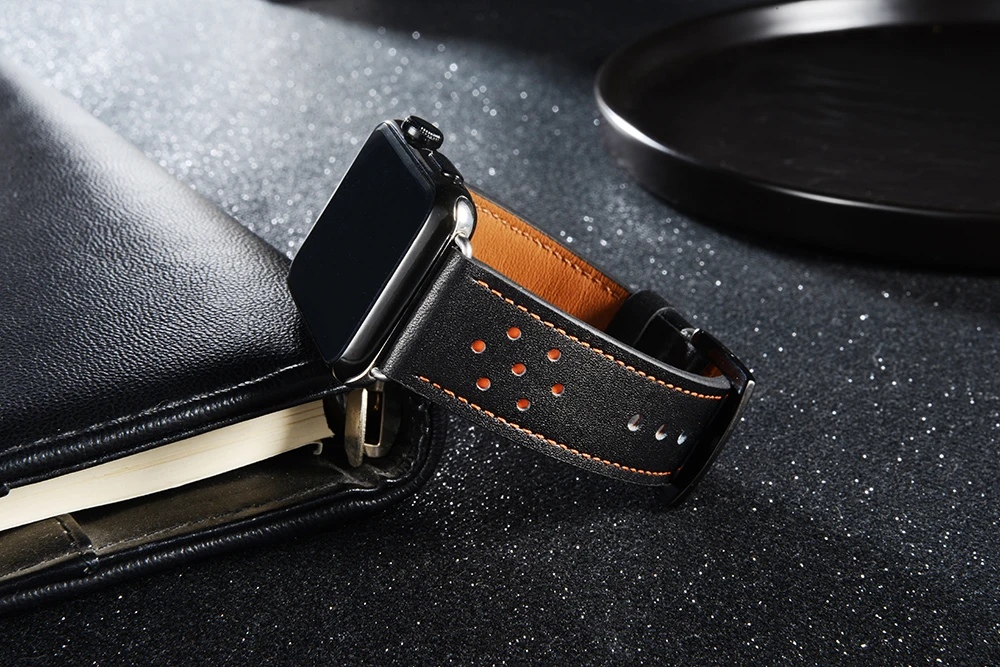 Ретро Роскошный кожаный ремешок для Apple watch 42 мм 38 ремешок с черным переходник для iwatch Series 1 2 3 ремешок для часов Ремешок для часов