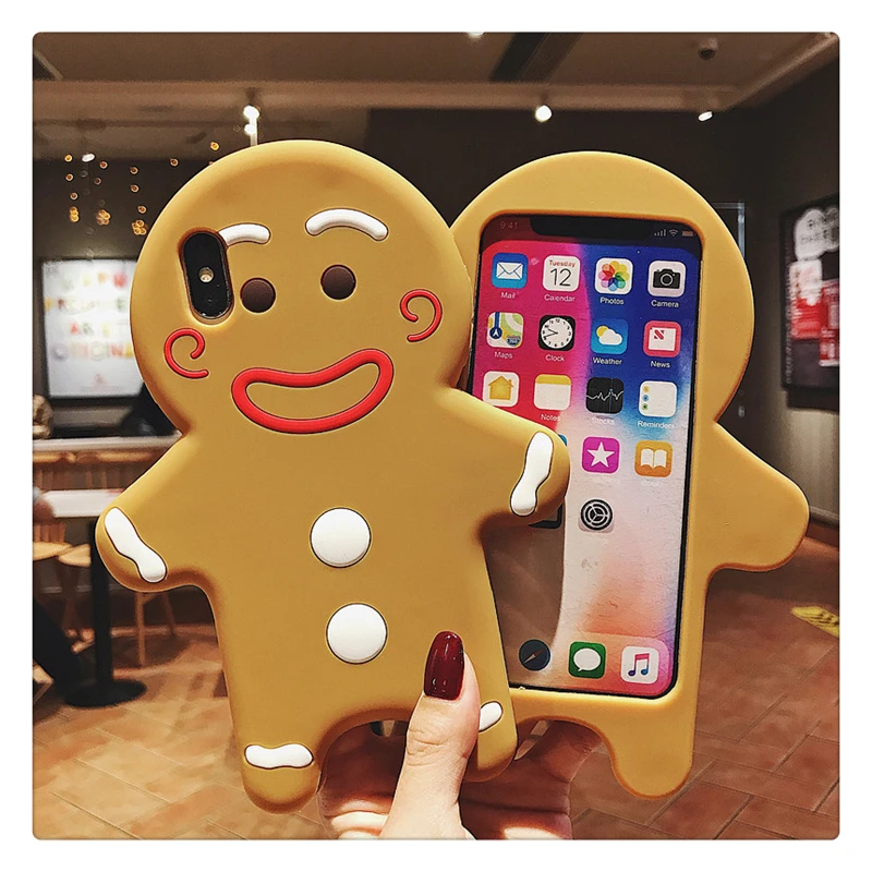 Funny Cute Cartoon Gingerbread Man Mobile Phone Anti-fall Case Protective Cover For Iphone 6 6S Plus 7 8 Plus X XS XR XSMAX