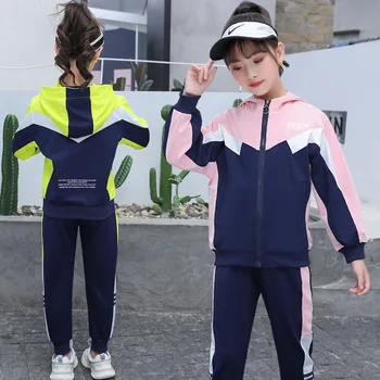 

2020 Autumn Kids Girls Clothing Set Fashion letter printing Windbreaker waterproof Jacket & Pants Girls Clothes Set 6 8 10 12