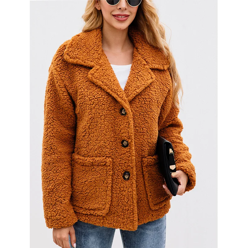 

Woman short Solid Faux Woolen Coat Fashion Autumn Winter Jacket