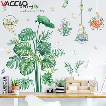 

Vacclo Nordic Style Wall Stickers Turtle Green Leaf Wallpaper Hanging Basket Potted Decorative Painting Bedroom Wall Decor