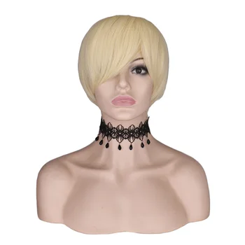 

QQXCAIW Short Bob Wig For Black Women Blonde Straight Men Heat Resistant Synthetic Hair Wigs Cosplay Party