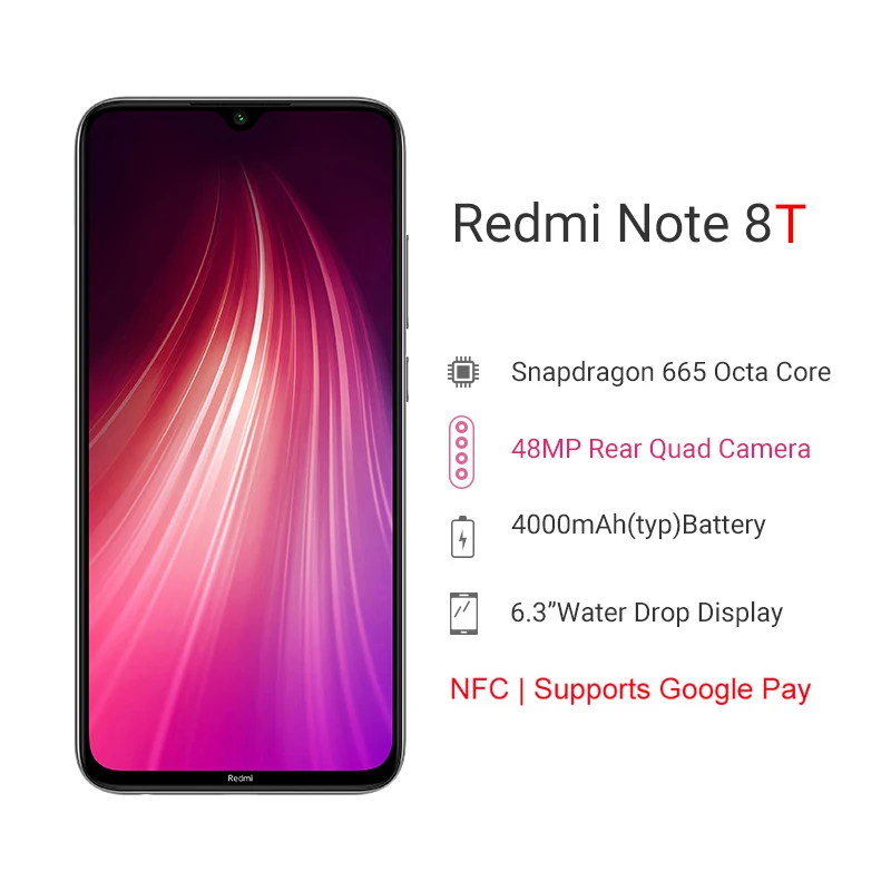  Global Version Xiaomi Redmi Note 8T 8 T 4GB 64GB NFC Smartphone Snapdragon 665 Octa Core 48MP Quad  - 4000361999534