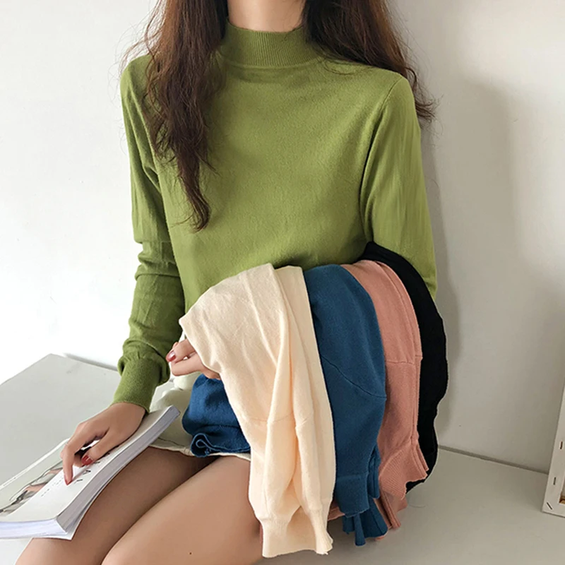 

AOSSVIAO Turtleneck Knitted Female Pullover Women Autumn Winter Tops Korean Sweaters Fashion 2019 Women Sweater Soft Jumper Pull