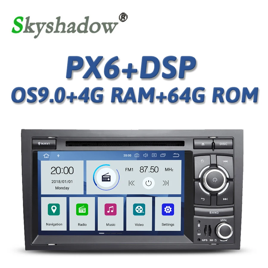 Top PX6 DSP IPS Android 9.0 4GB + 64GB ROM Car DVD Player GPS Map RDS Radio Wifi Bluetooth 4.2 For AUDI A4 SEAT EXEO  S4 RS4 8E 0
