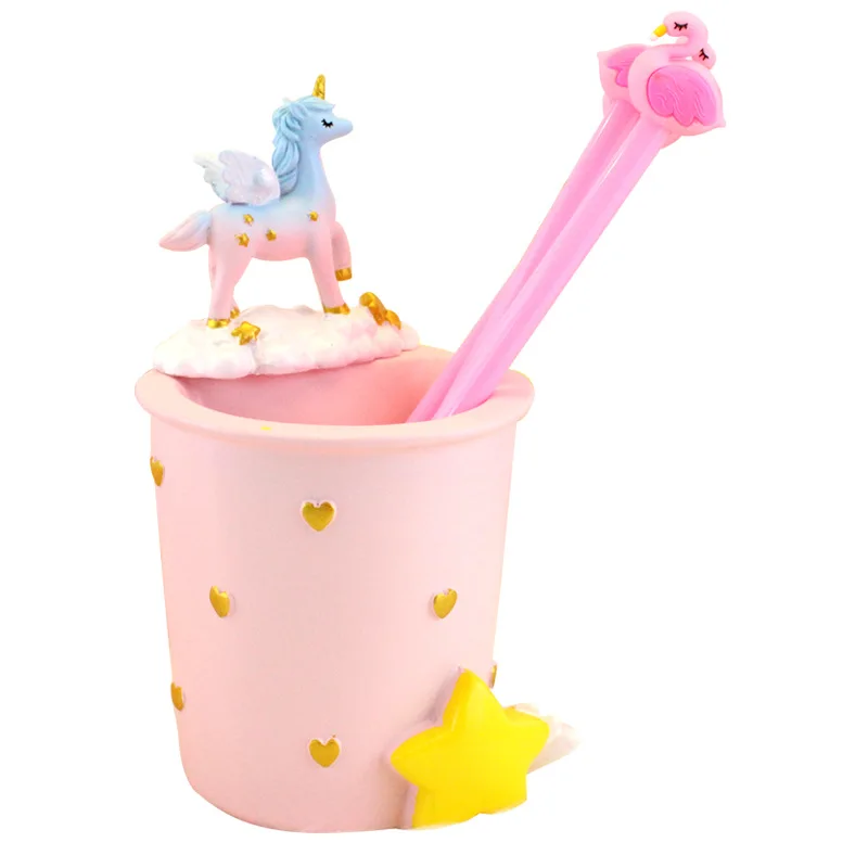 

Creative Resin Unicorn Pen Holder Pencil Stand Desktop Storage Case Box Desk Office Organizer Stationery Set Gifts for Students
