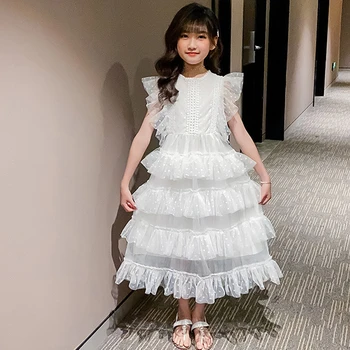 

2020 Teen Girl Summer Dress Elegant Flower Girls Dresses Long White Wedding Party Princess Casual Kids Clothes Dress Children