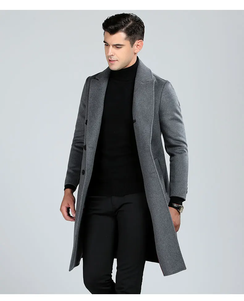Aismz Mens Double Sided Wool Coat Winter Cashmere Jacket Man Long Section Double Breasted Overcoat Casual European style fashion