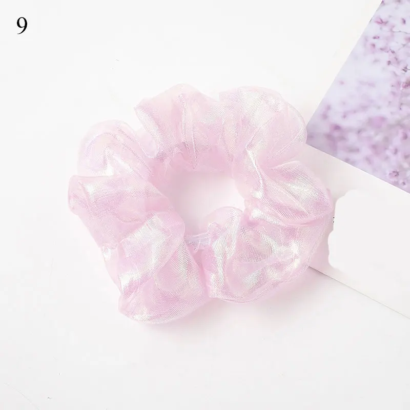 ladies headbands for short hair Embroidery Summer Mesh Scrunchies Organza Hair Accessories Ponytail Transparent Tulle Romantic Pink Hair Rope Ring Hair Tie Hot elastic headbands for women Hair Accessories