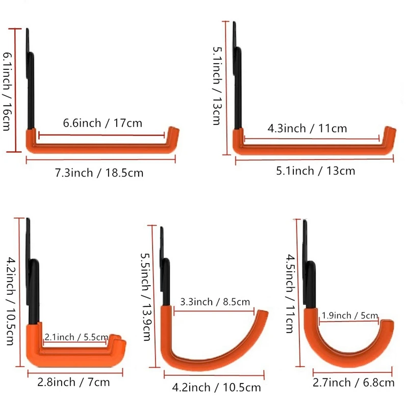 5Pcs Iron Hanging Hooks Orange Warehouse Hook Garage Storage Utility Double Hooks Screw Heavy Duty for Organizing Power Tools Ho