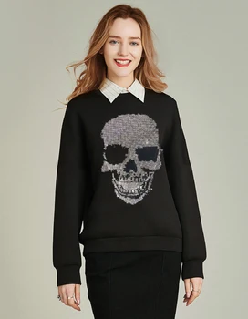 

Fashion Women Hot drill Top Skull Sweatshirt Hoodie Rhinestones Long Sleeve Sweatershirt Hoodie Tops Diamond stone Hoodie Women