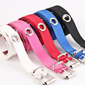 

Colorful Women Hollow Out Hole Canvas Belts Waistband Personality Metal Ring Wild Belt