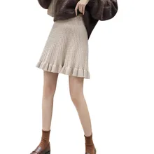 Женский свитер, юбка, зимняя женская плиссированная юбка с оборками, вязаная, высокая талия, теплая, элегантная