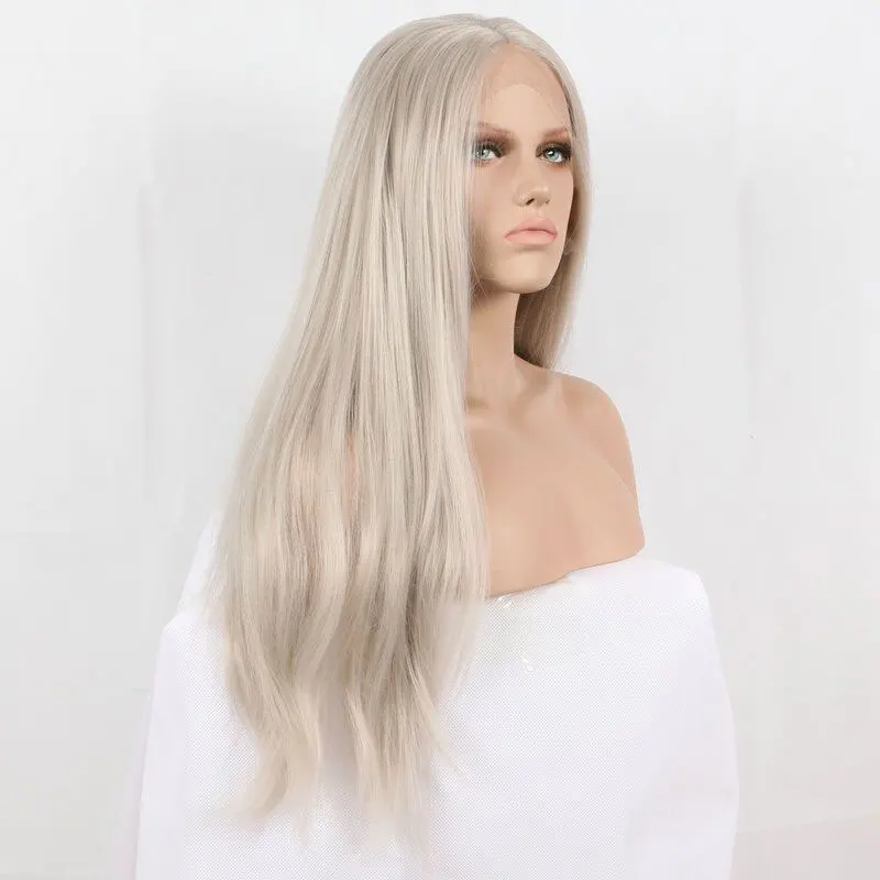 Bombshell, Платиновый Серый синтетический парик, 13*3 дюйма, на кружеве, жаростойкие волосы, натуральные волосы, для женщин, девушек, вечерние парики