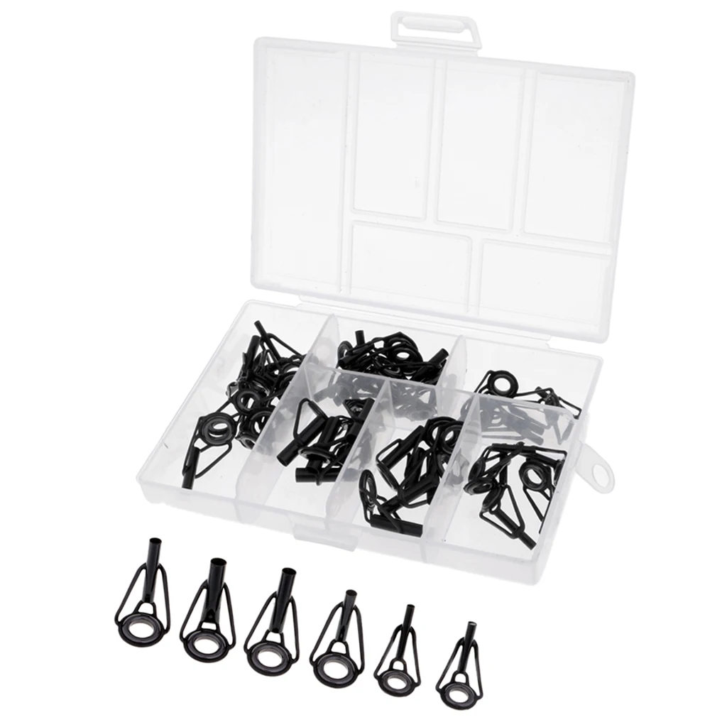 40Pcs/Box Fishing Rod Guides Replacement Tip Ring Ceramic Guide Eye Rings DIY Rod Building Repair Accessories Kit 