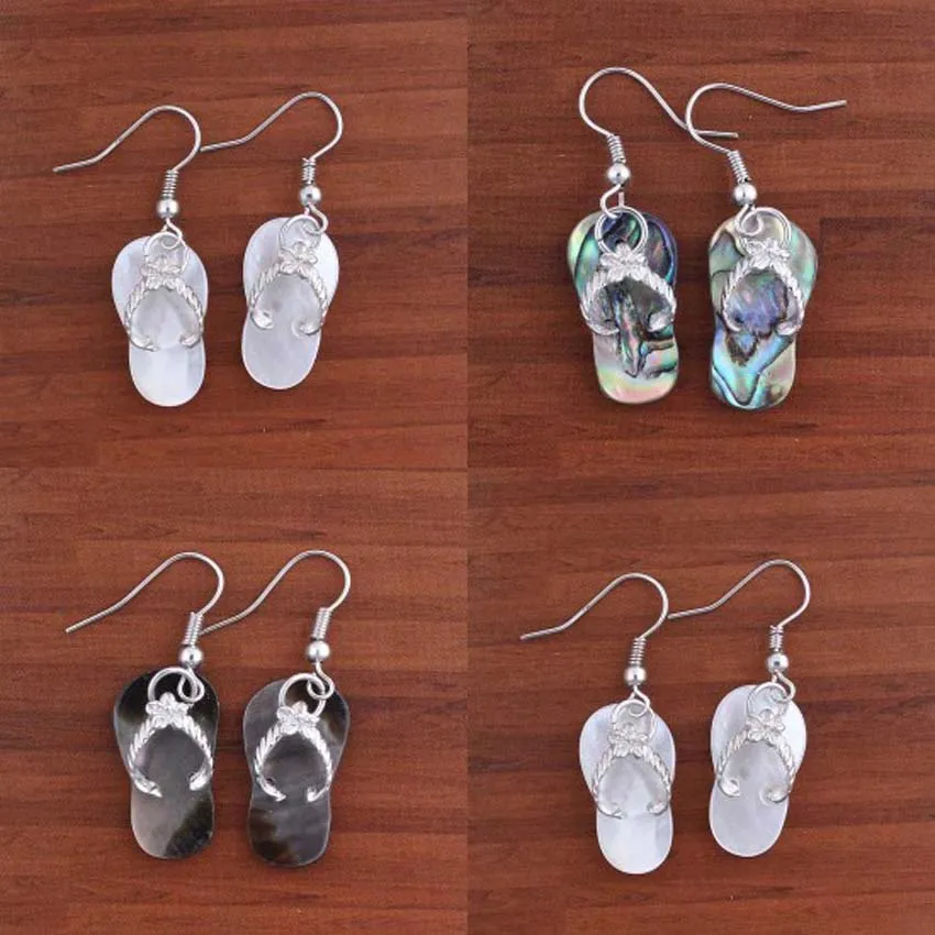 KFT Silver Plated Natural Stone Slipper Abalone Shell Dangel Hook Earring Women Fashion Jewelry - Image 2