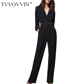 

TVVOVVIN 2020 new summer fashion women clothes turn-down collar full sleeves high waist floor length jumpsuit female clothes J3A