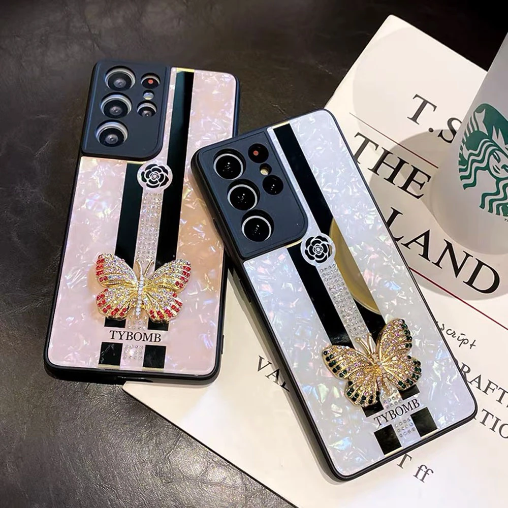 Luxury Rhinestone Fashion 3D butterfly Phone Case For Samsung Galaxy S22 S21 S20 Plus Fe 5G Note 20 Ultra A42 A52 A72 Cover phone pouch for running